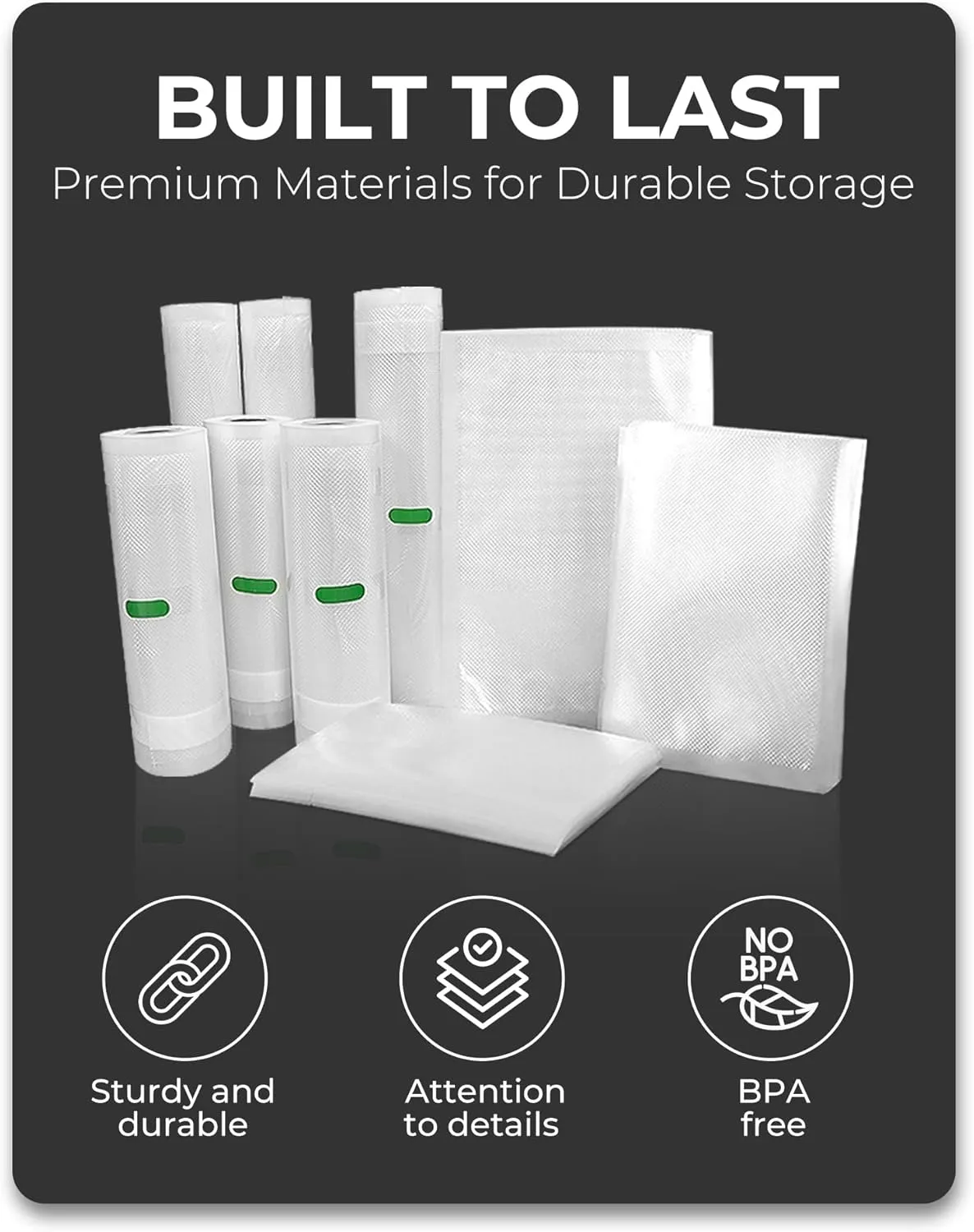 EconoHome Heavy Duty Vacuum Seal Bags for Food - Commercial-Grade, Airtight & Leakproof Plastic Vacuum Storage Bags for Sous Vide, Meal Preparation, Processing & Dry Aging Meat - 8"x20' Roll, 8 Pack