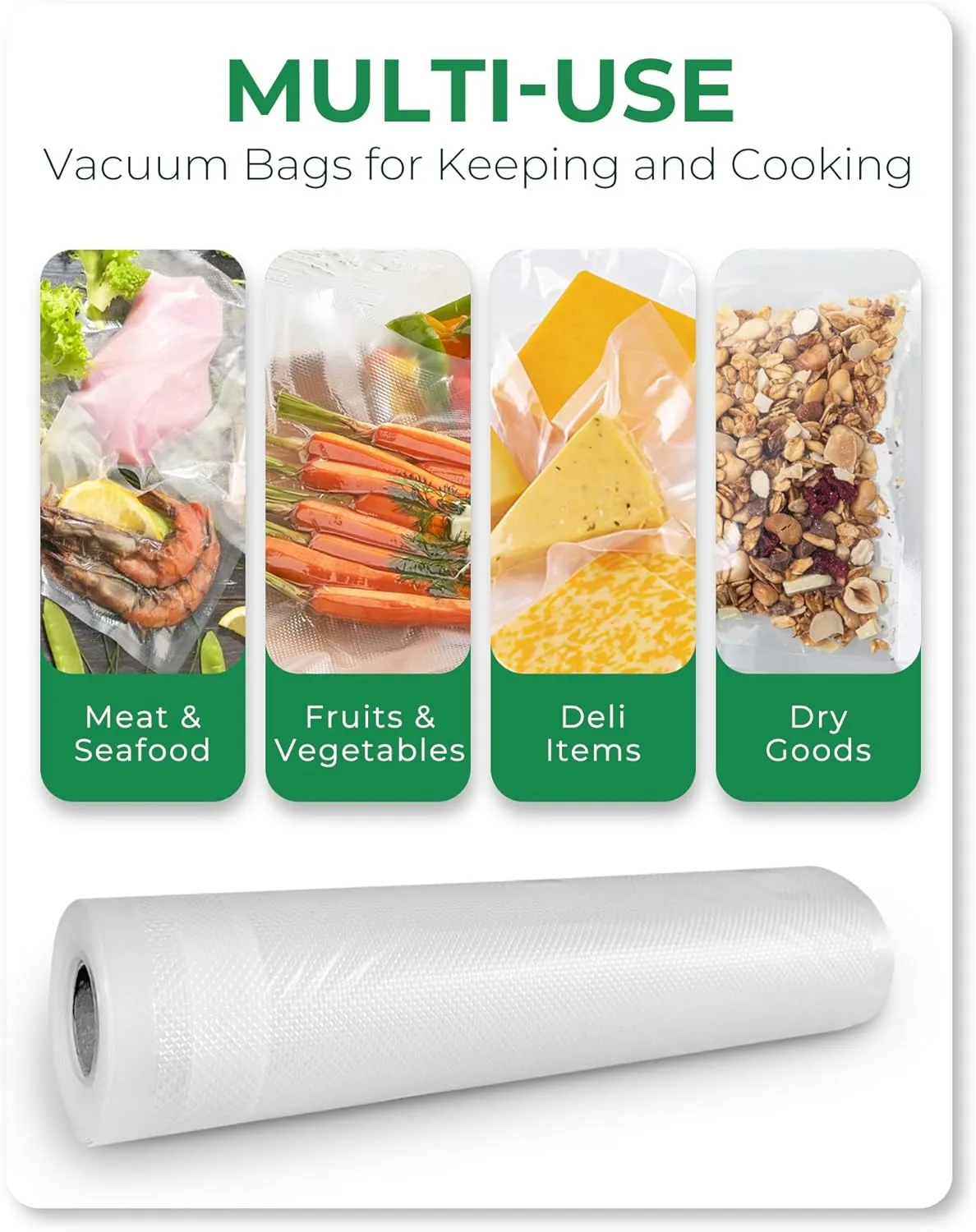 EconoHome Heavy Duty Vacuum Seal Bags for Food - Commercial-Grade, Airtight & Leakproof Plastic Vacuum Storage Bags for Sous Vide, Meal Preparation, Processing & Dry Aging Meat - 8"x20' Roll, 8 Pack