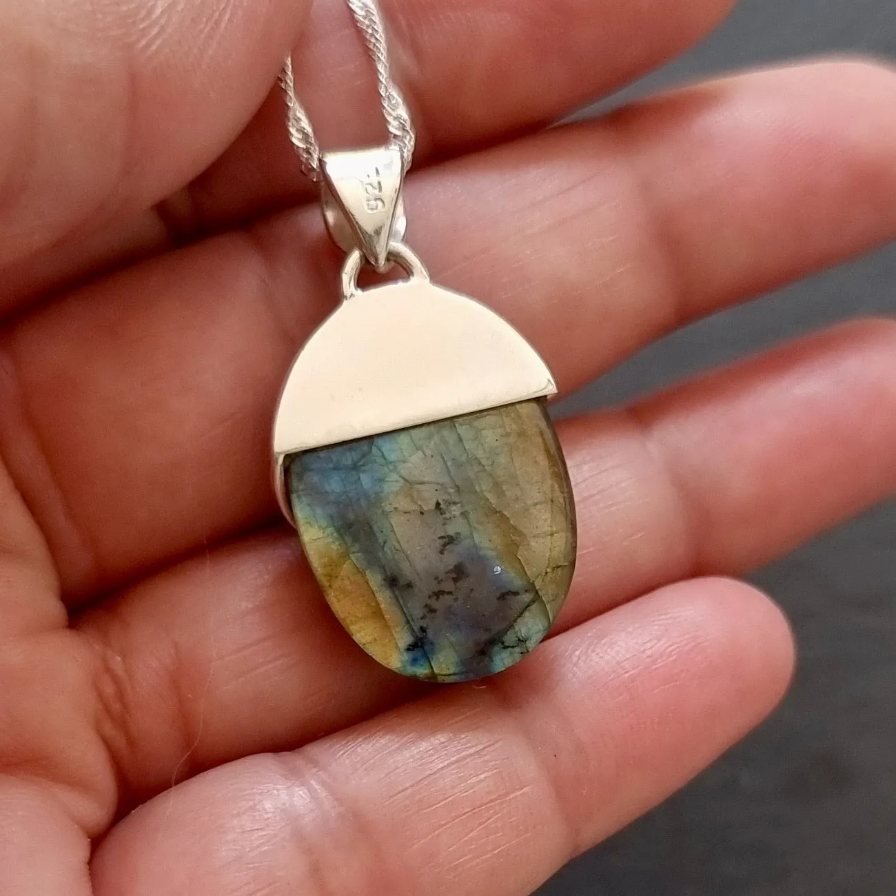 Elegant Oval Silver Overlay Labradorite 925 Sterling Silver Pendant, LABP23