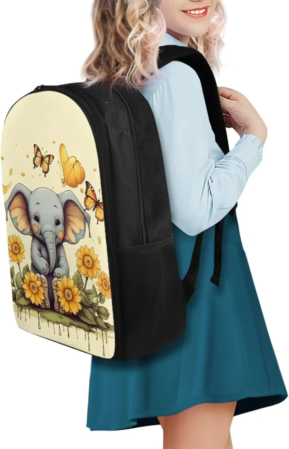Elephant Print Girls Bookbag with Lunch Box 5th Grade Shoulder Bag for School Removable Strap Hand Carry Lunch Box Backpack Pencil Pouch for Junior Middle School