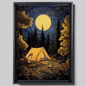 Elevated Adventures, My Heart Leaps Up, Linocut Reduction Print for Tent Camping and Nature Enthusiasts, Hiking, Stargazing, and Milky Way, Canvas, Framed, Decor