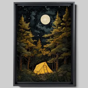 Elevated Adventures, My Heart Leaps Up, Linocut Reduction Print for Tent Camping and Nature Enthusiasts, Hiking, Stargazing, and Milky Way, Canvas, Framed, Wall