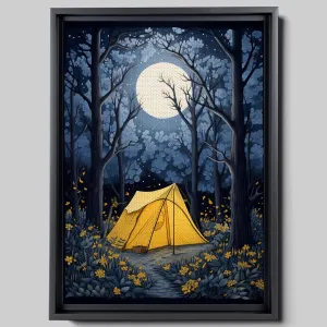 Elevated Adventures, My Heart Leaps Up, Linocut Reduction Print for Tent Camping and Nature Enthusiasts, Hiking, Stargazing, and Milky Way, Canvas Prints, Wall Hanging, Wall