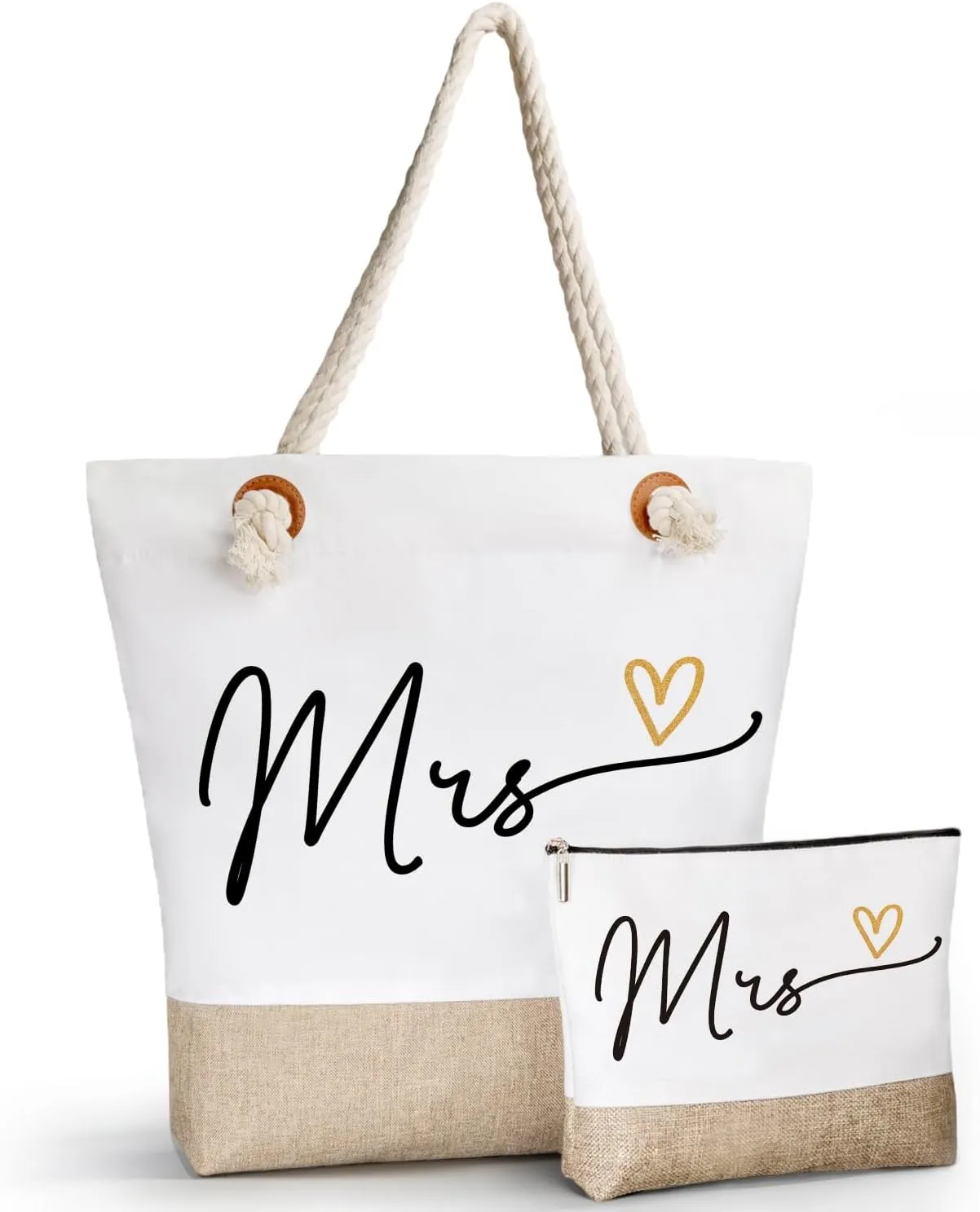 Engagement Gift Canvas Tote Bride Bag, Bride Bag with Makeup Bags for Bachelorette Party, Engagement, Wedding, Beach Bags with Zipper, Gifts for Newly Couples ﻿