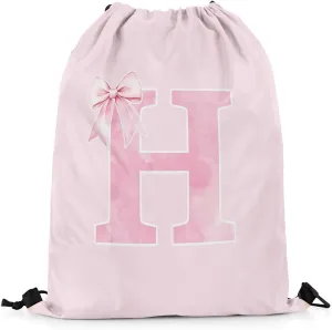 Erosebridal Bowknot Drawstring Bags 13x15.7,Monogrammed Bows Drawstring Backpack,Initial Birthday Gifts String Backpack,Unique Customized Bedroom Room Decor for Sport Gym Swim Yoga(H)