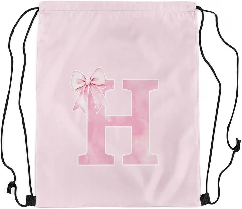 Erosebridal Bowknot Drawstring Bags 13x15.7,Monogrammed Bows Drawstring Backpack,Initial Birthday Gifts String Backpack,Unique Customized Bedroom Room Decor for Sport Gym Swim Yoga(H)