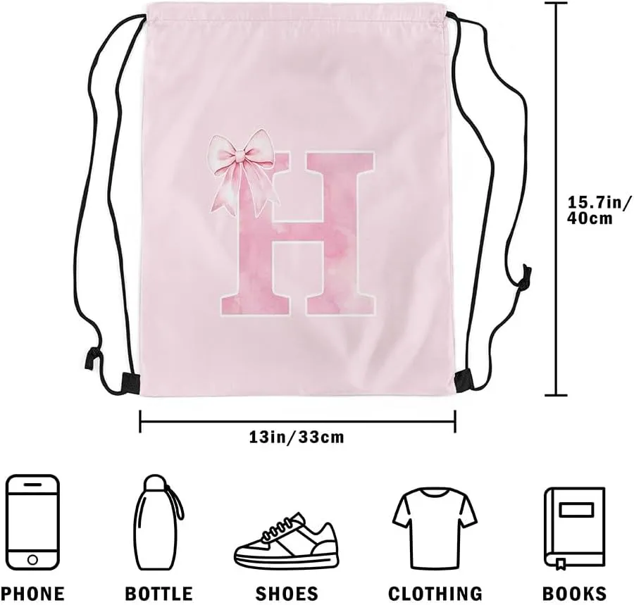 Erosebridal Bowknot Drawstring Bags 13x15.7,Monogrammed Bows Drawstring Backpack,Initial Birthday Gifts String Backpack,Unique Customized Bedroom Room Decor for Sport Gym Swim Yoga(H)