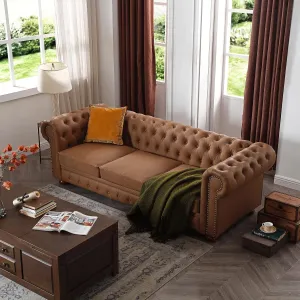 ERYE Clasic Chesterfield 3 Seaters Sofa Couch W/Luxury Roller Armrest Soild Wood Legs Faux Leather Upholstered Button Tufted Sofa&Couch with Removable Cushions & Nailhead Decor