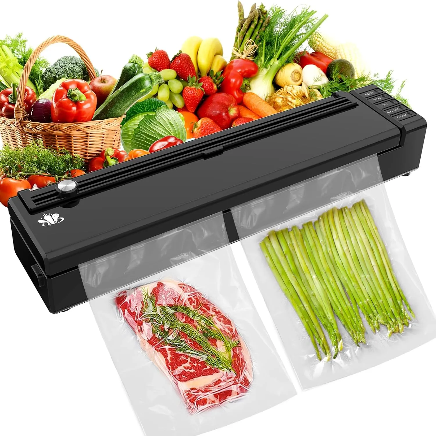 Etunia Cordless Rechargeable Vacuum Sealer Machine for Dry/Moist Food Storage to Extend Fresh, With Manual Vacuum, 1 Air Hose for Food Containers, Bag Cutter and 10 Vacuum Sealer Bags (Black)