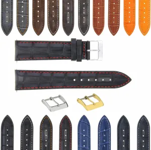 Ewatchparts 17-24mm Leather Watch Band Strap With Deployment Clasp Compatible With Bulova Watch 3B
