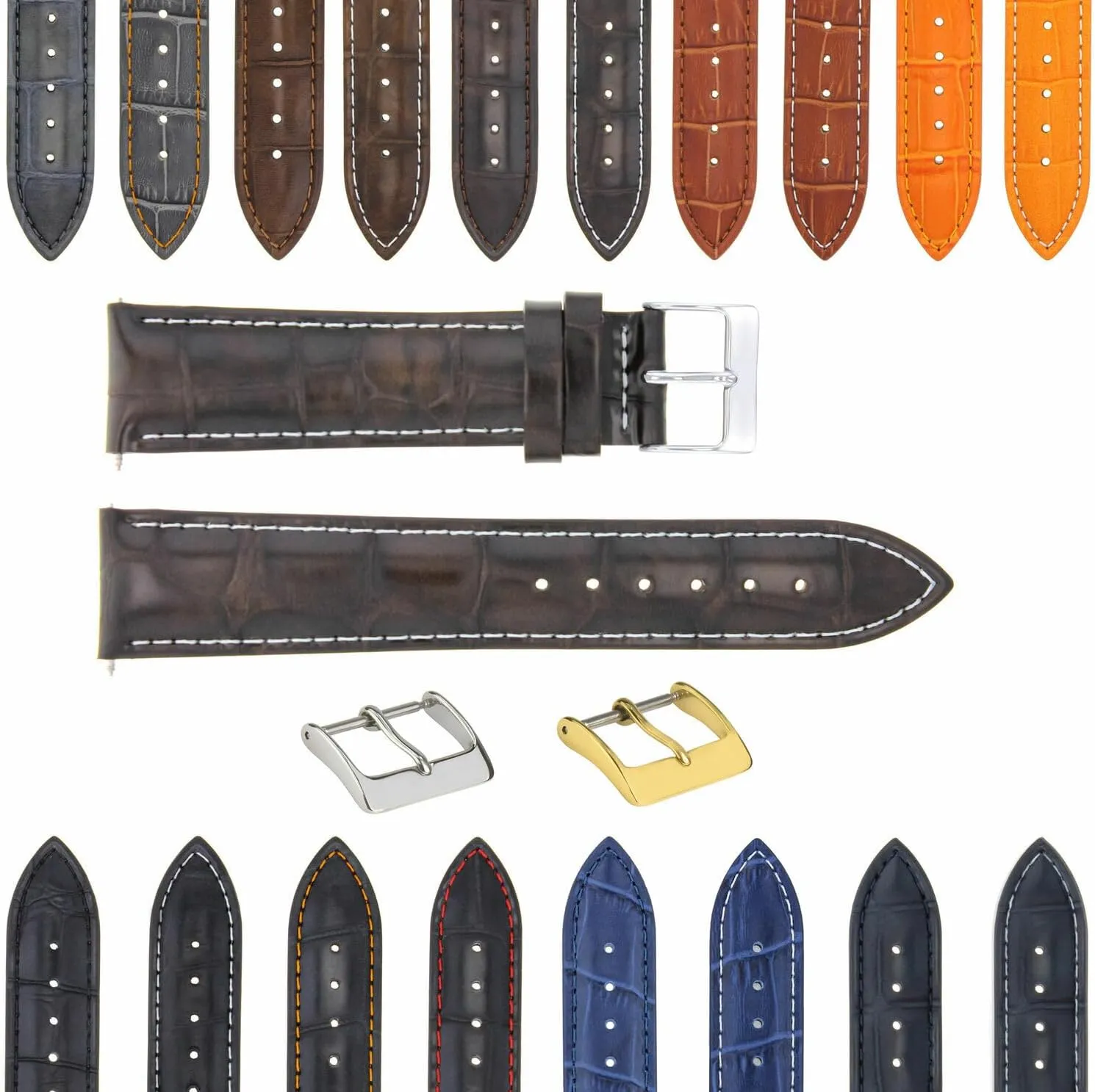 Ewatchparts 17-24mm Leather Watch Band Strap With Deployment Clasp Compatible With Bulova Watch 3B