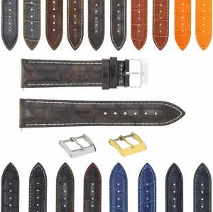 Ewatchparts 17-24mm Leather Watch Band Strap With Deployment Clasp Compatible With Bulova Watch 3B