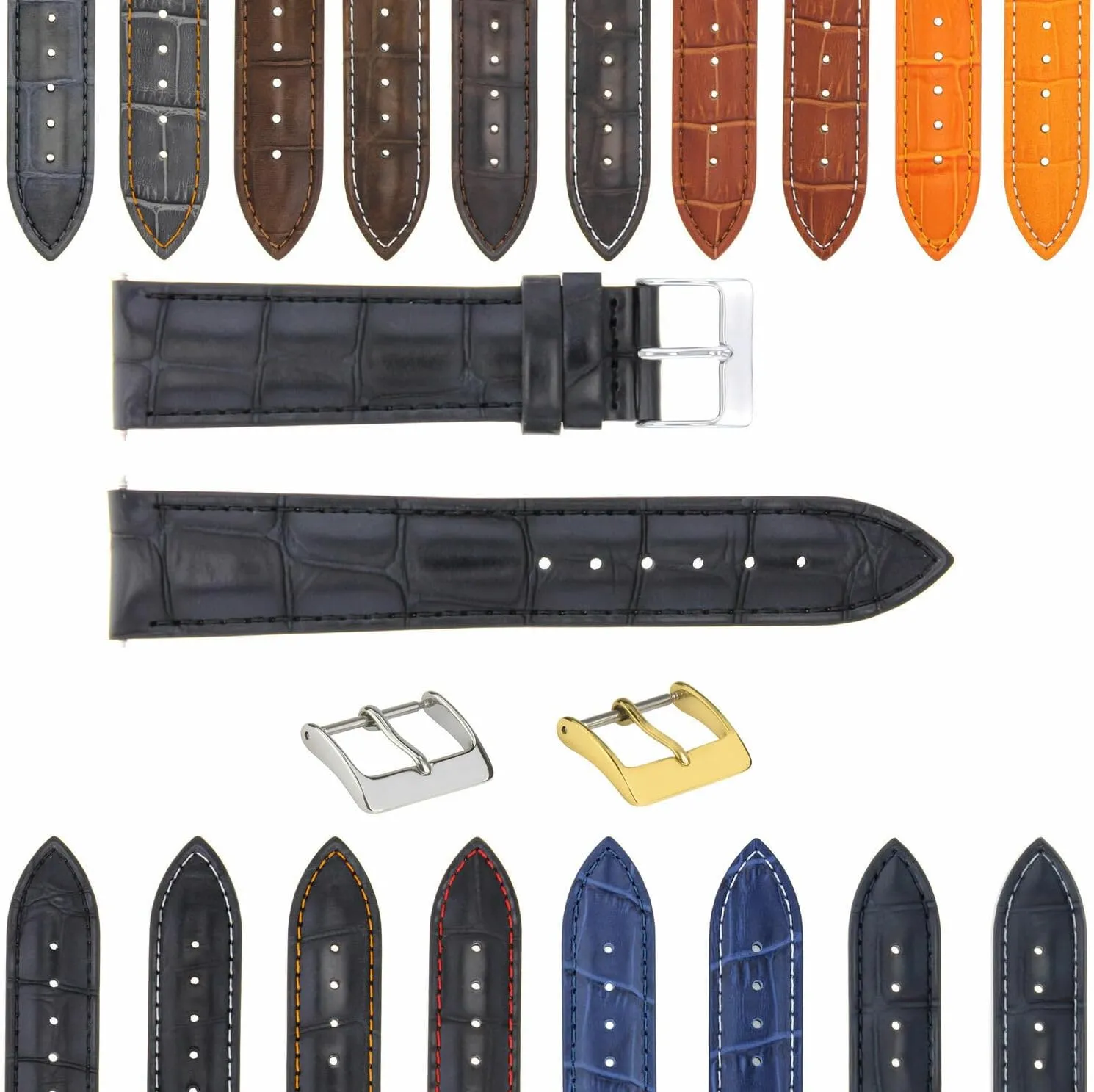 Ewatchparts 17-24mm Leather Watch Band Strap With Deployment Clasp Compatible With Bulova Watch 3B
