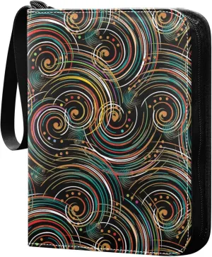 Exnundod Geometric Vintage Colorful Trading Card Binder for Cards, Retro Lines Unique Card Album 4-Pockets for 400 Cards with Removable Sleeves PU Baseball Card Holder Football Sports Card Collection