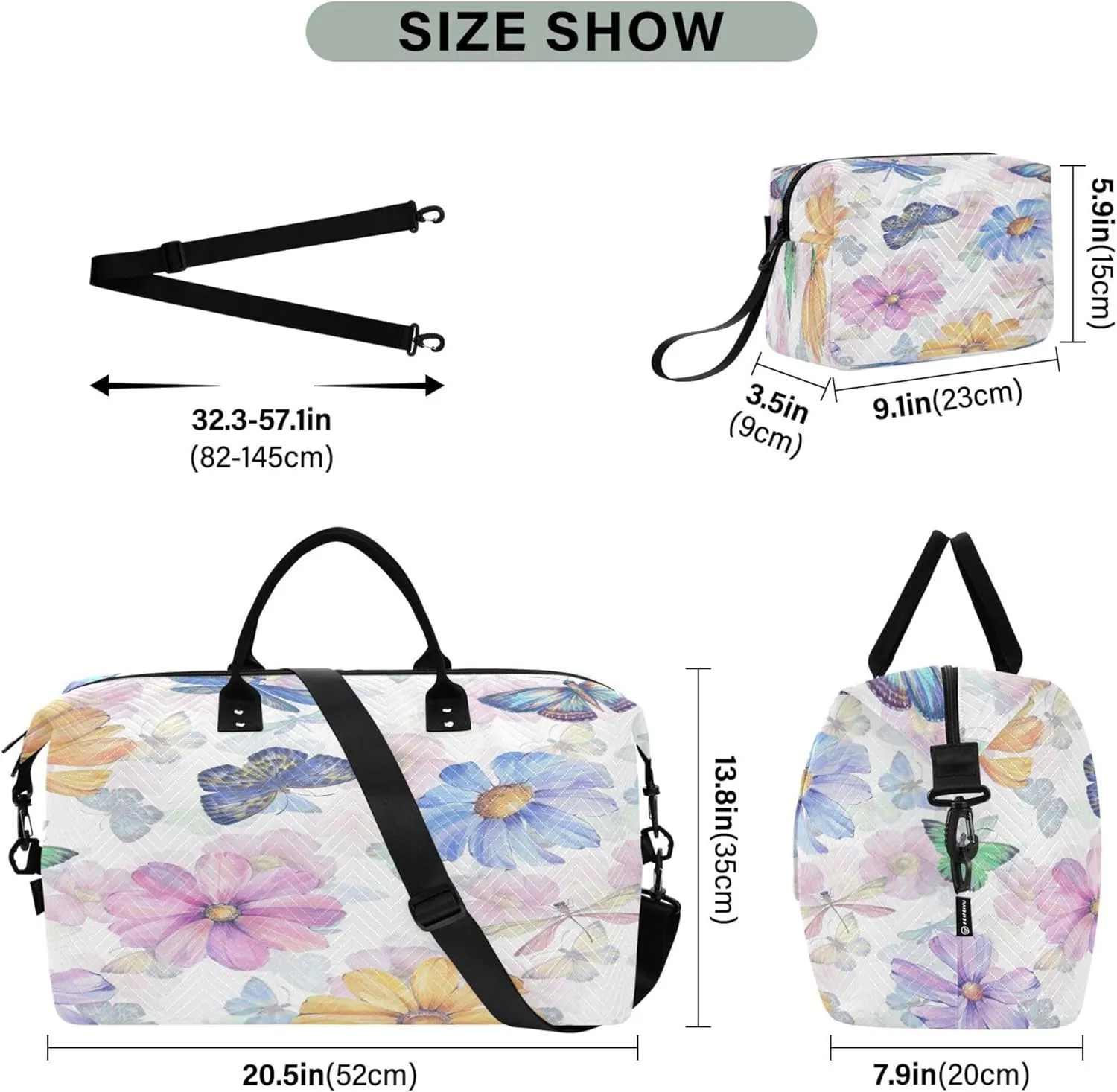 Exnundod Women Weekender Bags Delicate Flowers and Butterflies Travel Duffel Bags Carry On Overnight Bag Watercolor Large Hospital Tote Luggage