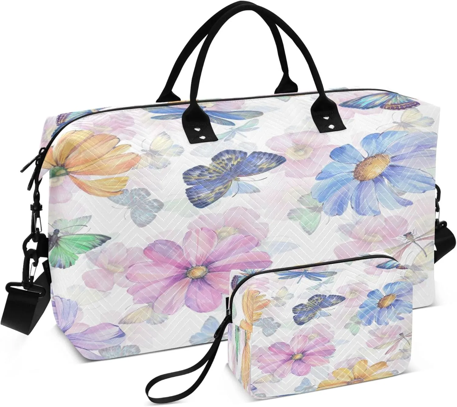 Exnundod Women Weekender Bags Delicate Flowers and Butterflies Travel Duffel Bags Carry On Overnight Bag Watercolor Large Hospital Tote Luggage