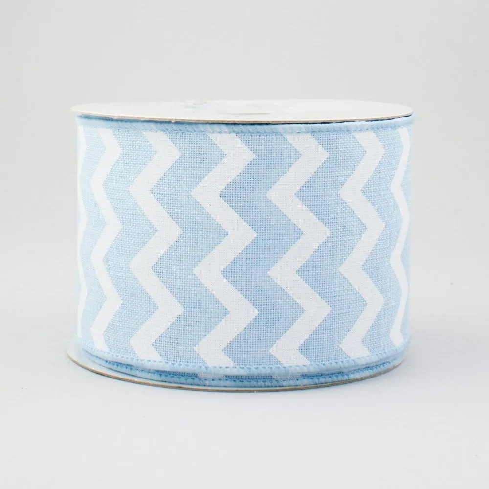 Expressions Chevron Wired Ribbon, Light Blue, 2.5 Inch x 360 Inches, 100% Polyester, Canvas, Baby Shower, Easter, Christmas, Mothers Day, Spring