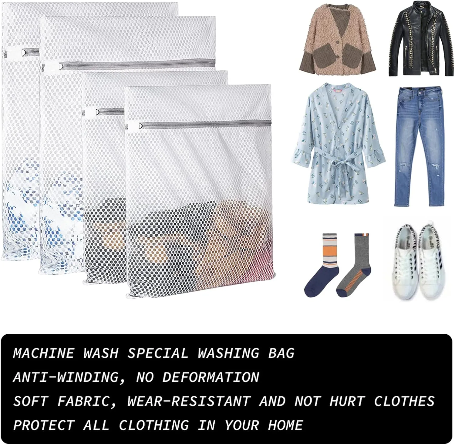 Extra Large Honeycomb Mesh Laundry Bag125gsm Net Fabric Durable and Reusable Delicate Wash Bag,Travel Organization Bag for Lingerie,Clothes,Jeans,Bath Towel,Sock (Set of 4(2L 2XL))