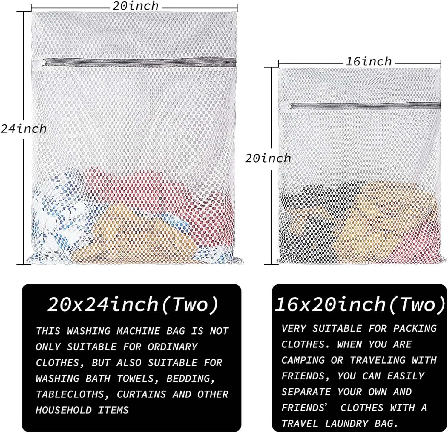 Extra Large Honeycomb Mesh Laundry Bag125gsm Net Fabric Durable and Reusable Delicate Wash Bag,Travel Organization Bag for Lingerie,Clothes,Jeans,Bath Towel,Sock (Set of 4(2L 2XL))