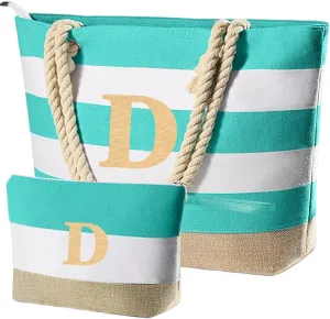 Extra Pool Beach Monogrammed Tote Bag with Zipper, Initial Birthday Travel Christmas Personalized Gifts for Women