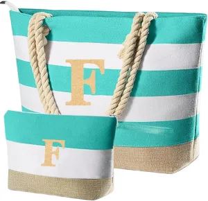Extra Pool Beach Monogrammed Tote Bag with Zipper, Initial Birthday Travel Christmas Personalized Gifts for Women