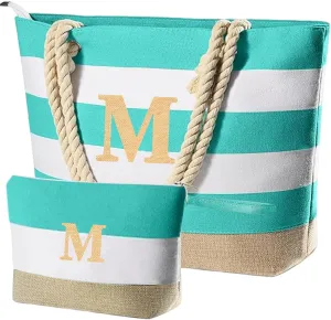 Extra Pool Beach Monogrammed Tote Bag with Zipper, Initial Birthday Travel Christmas Personalized Gifts for Women