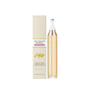 Eye serum with 5% caffeine and 5% retinol, anti-aging eye cream, reduces eye bags, wrinkles and fine lines, with 360° massage roller, hyaluronic acid peptide, hydrating and moisturizing