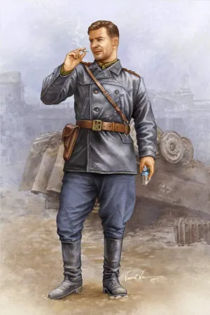 FALLER Trumpeter World War II Soviet Tank Crewman Vol. 2 1/16 Scale Figure Kit for Adults, Male, All Seasons, Includes Unique Photo-Etch Parts, 'Cut-and-Fold' Cigarettes, Display Base, True