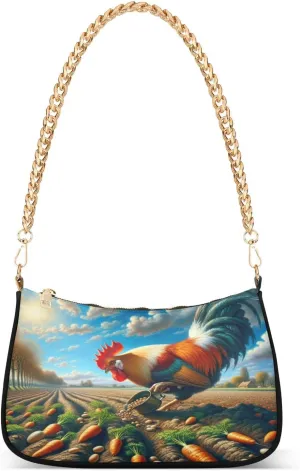 Farmland Rooster Shoulder Bag for Women, Handbag with Chain Strap, Soft Purse Tote Bag for Ladies