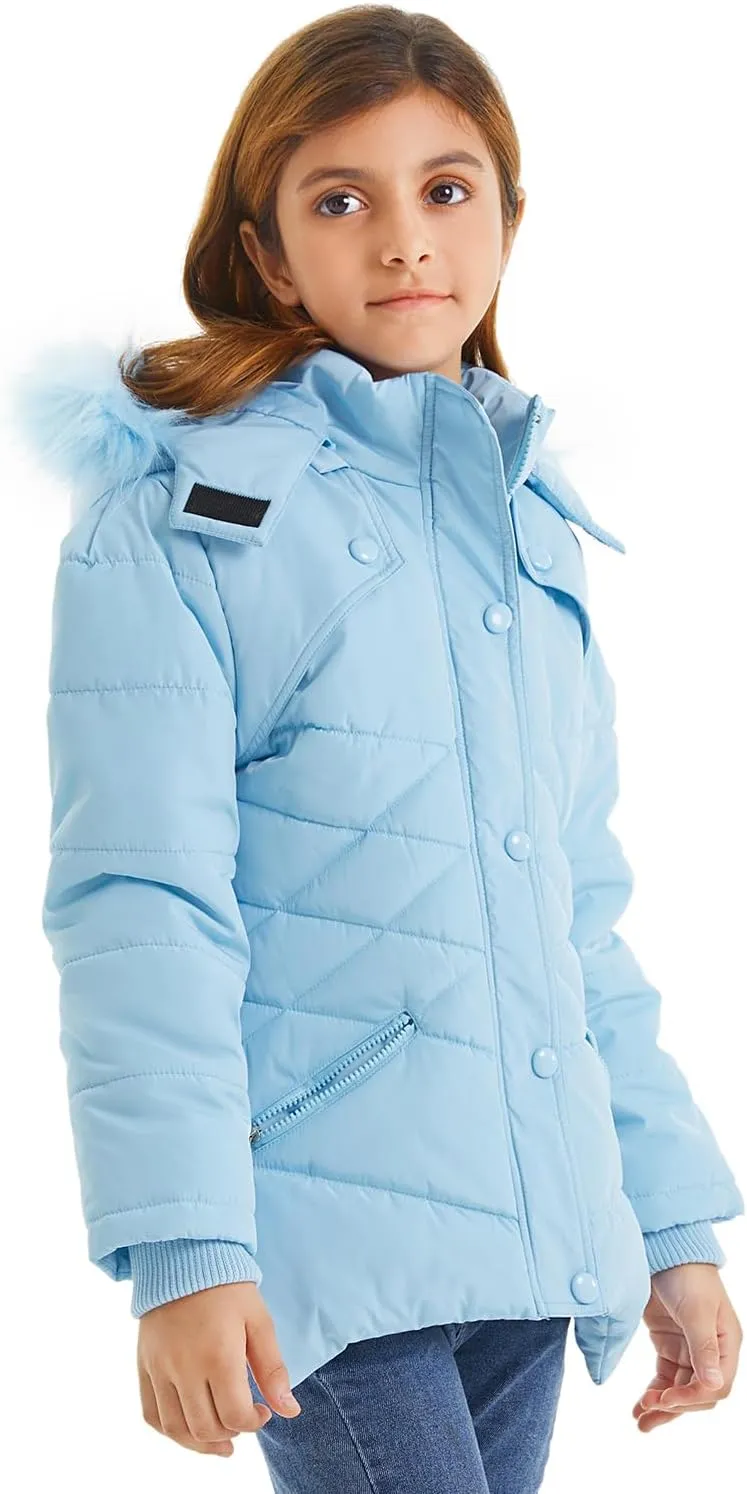 FARVALUE Girls' Winter Coats Fur Hooded Warm Puffer Jacket Coat for Girls