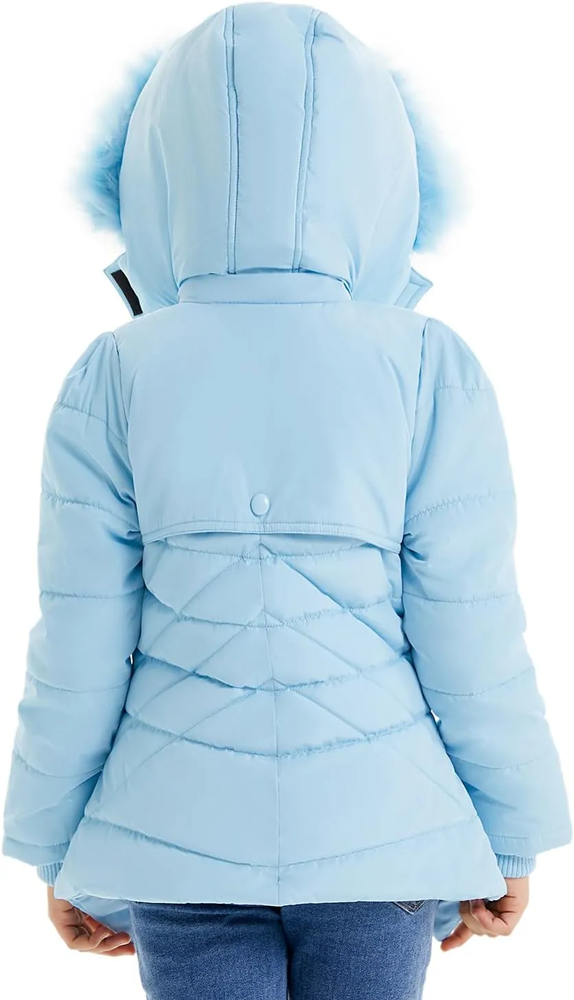 FARVALUE Girls' Winter Coats Fur Hooded Warm Puffer Jacket Coat for Girls
