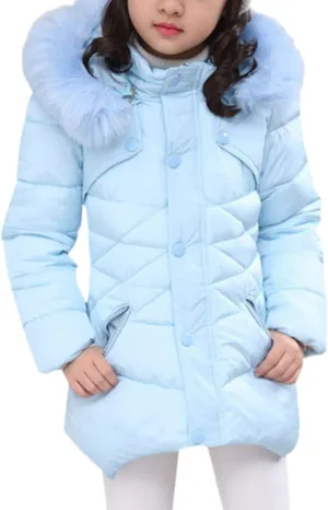 FARVALUE Girls' Winter Coats Fur Hooded Warm Puffer Jacket Coat for Girls
