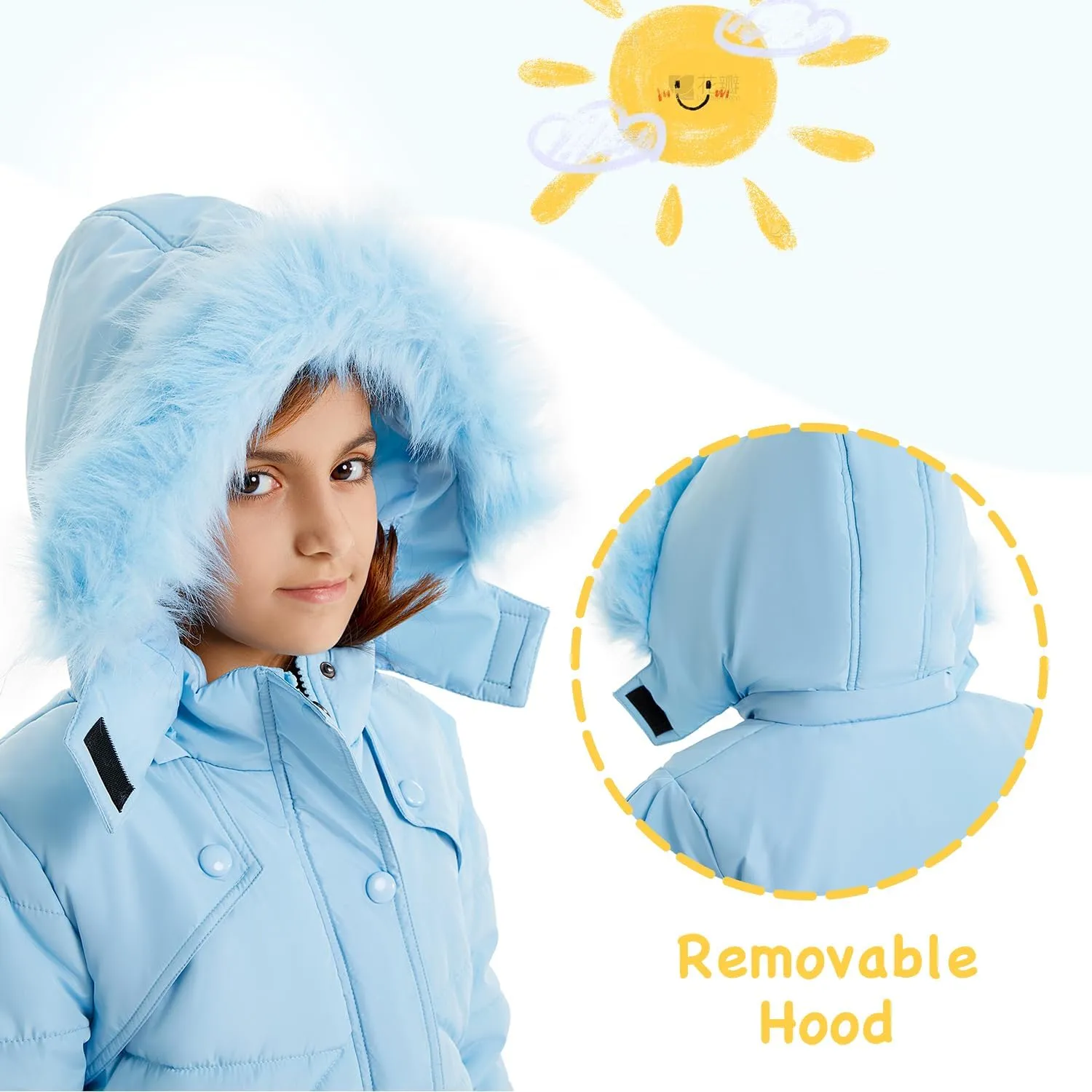 FARVALUE Girls' Winter Coats Fur Hooded Warm Puffer Jacket Coat for Girls
