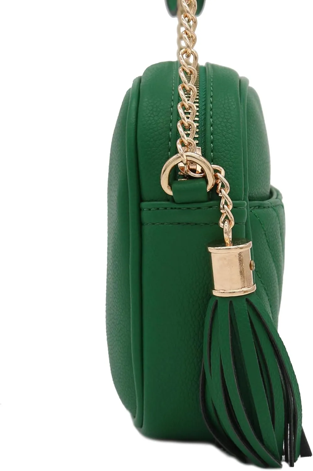 FashionPuzzle Chevron Quilted Crossbody Camera Bag with Chain Strap and Tassel