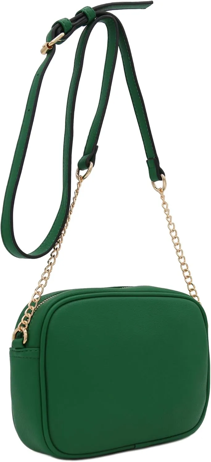 FashionPuzzle Chevron Quilted Crossbody Camera Bag with Chain Strap and Tassel