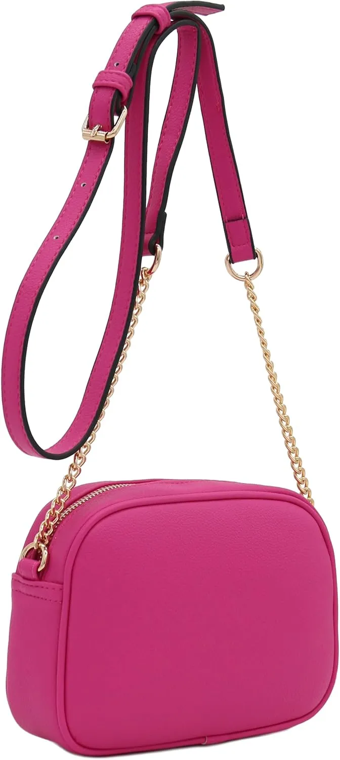 FashionPuzzle Chevron Quilted Crossbody Camera Bag with Chain Strap and Tassel