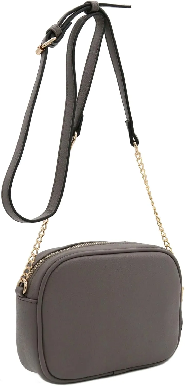 FashionPuzzle Chevron Quilted Crossbody Camera Bag with Chain Strap and Tassel