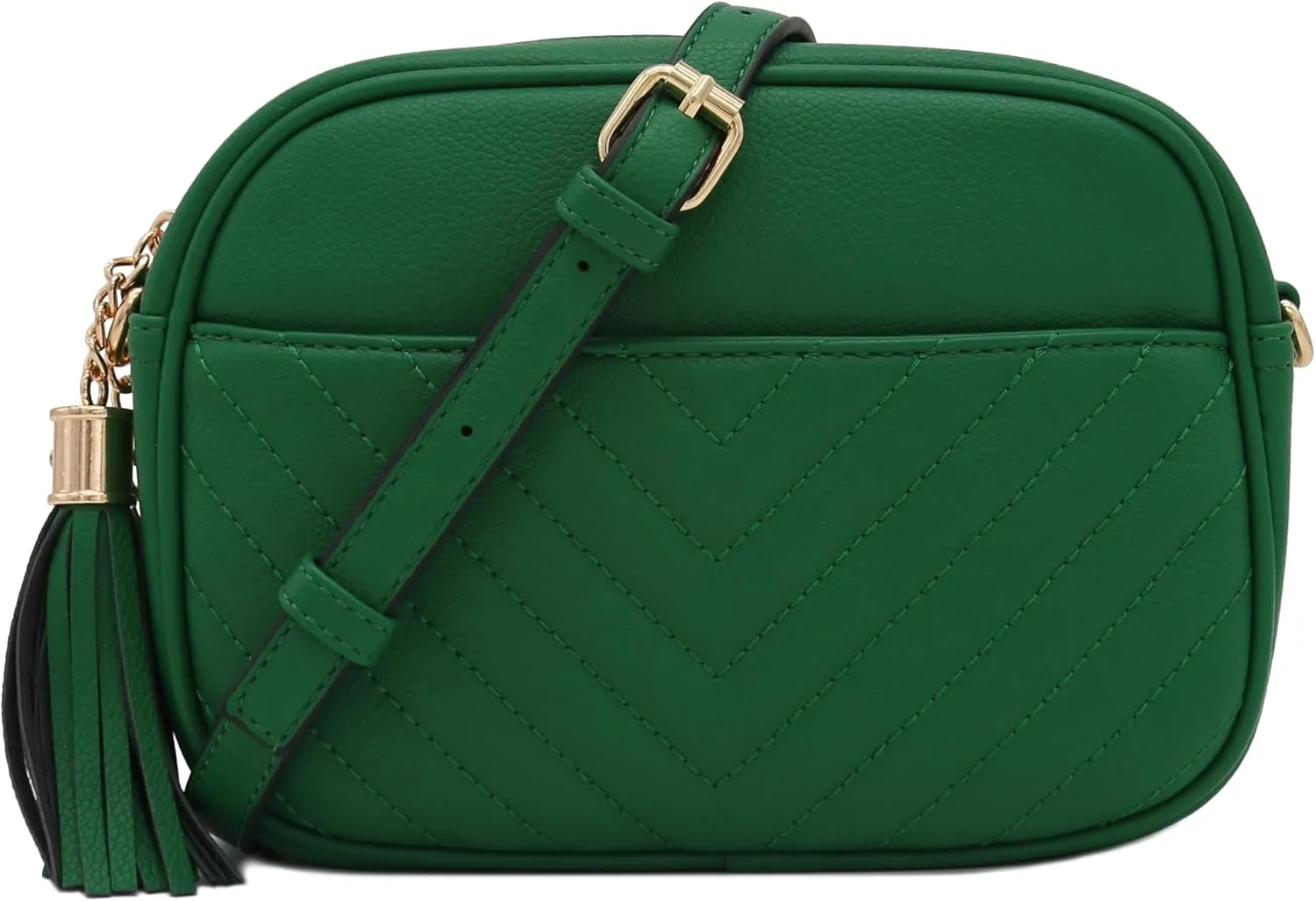 FashionPuzzle Chevron Quilted Crossbody Camera Bag with Chain Strap and Tassel