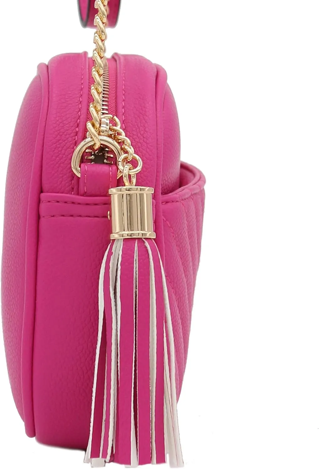 FashionPuzzle Chevron Quilted Crossbody Camera Bag with Chain Strap and Tassel