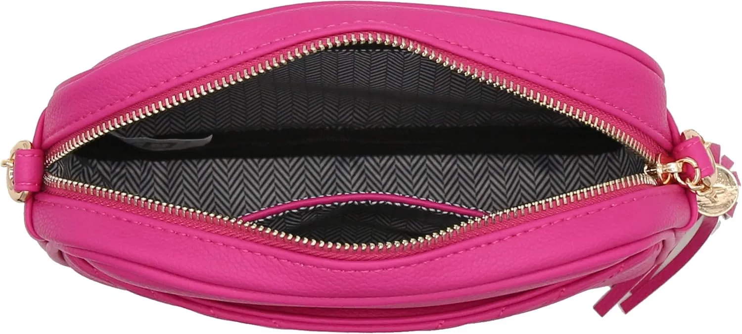 FashionPuzzle Chevron Quilted Crossbody Camera Bag with Chain Strap and Tassel