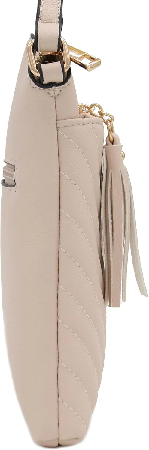 FashionPuzzle Chevron Quilted Medium Crossbody Bag with Tassel Accent