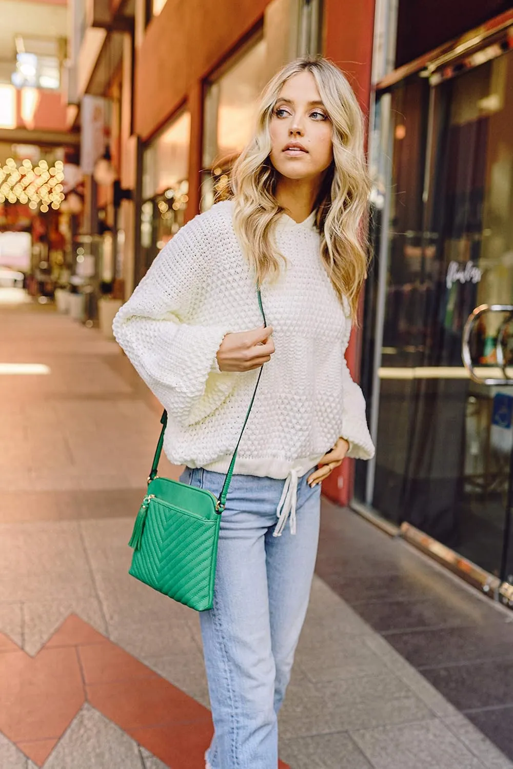 FashionPuzzle Chevron Quilted Medium Crossbody Bag with Tassel Accent