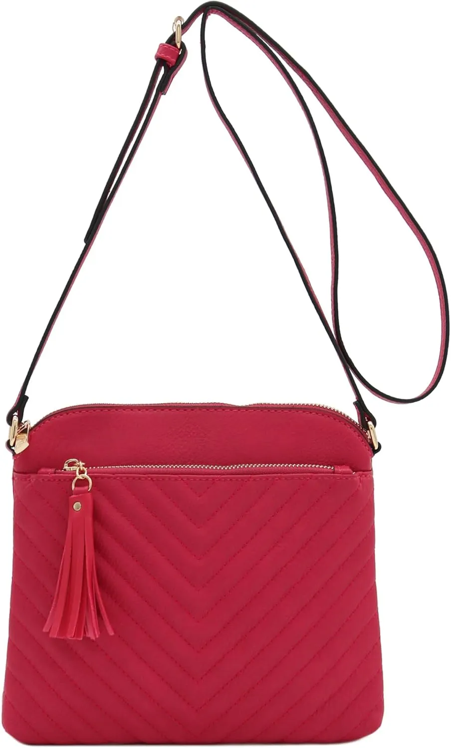 FashionPuzzle Chevron Quilted Medium Crossbody Bag with Tassel Accent