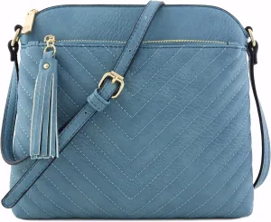 FashionPuzzle Chevron Quilted Medium Crossbody Bag with Tassel Accent