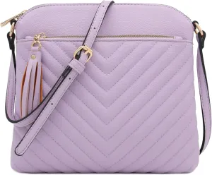 FashionPuzzle Chevron Quilted Medium Crossbody Bag with Tassel Accent