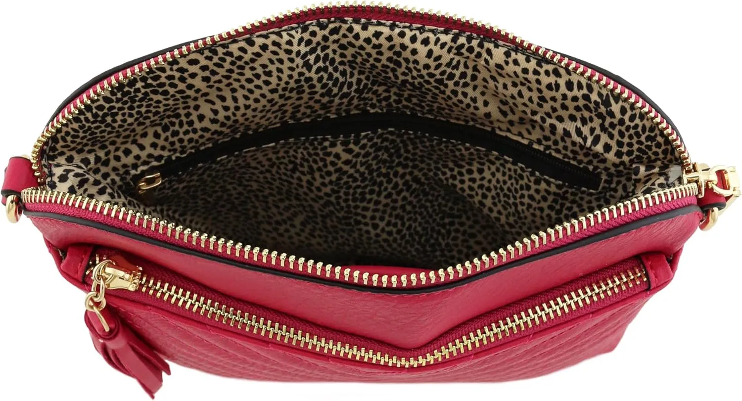 FashionPuzzle Chevron Quilted Medium Crossbody Bag with Tassel Accent