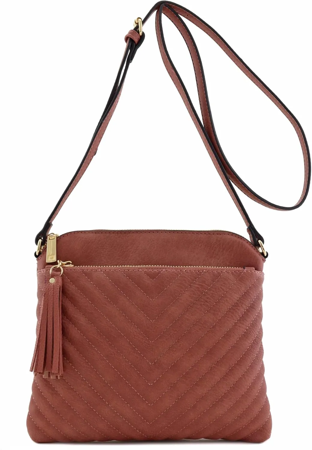 FashionPuzzle Chevron Quilted Medium Crossbody Bag with Tassel Accent