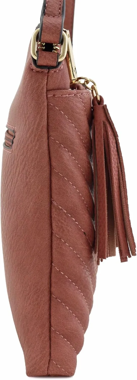 FashionPuzzle Chevron Quilted Medium Crossbody Bag with Tassel Accent