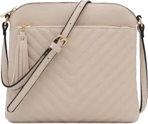 FashionPuzzle Chevron Quilted Medium Crossbody Bag with Tassel Accent