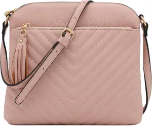 FashionPuzzle Chevron Quilted Medium Crossbody Bag with Tassel Accent